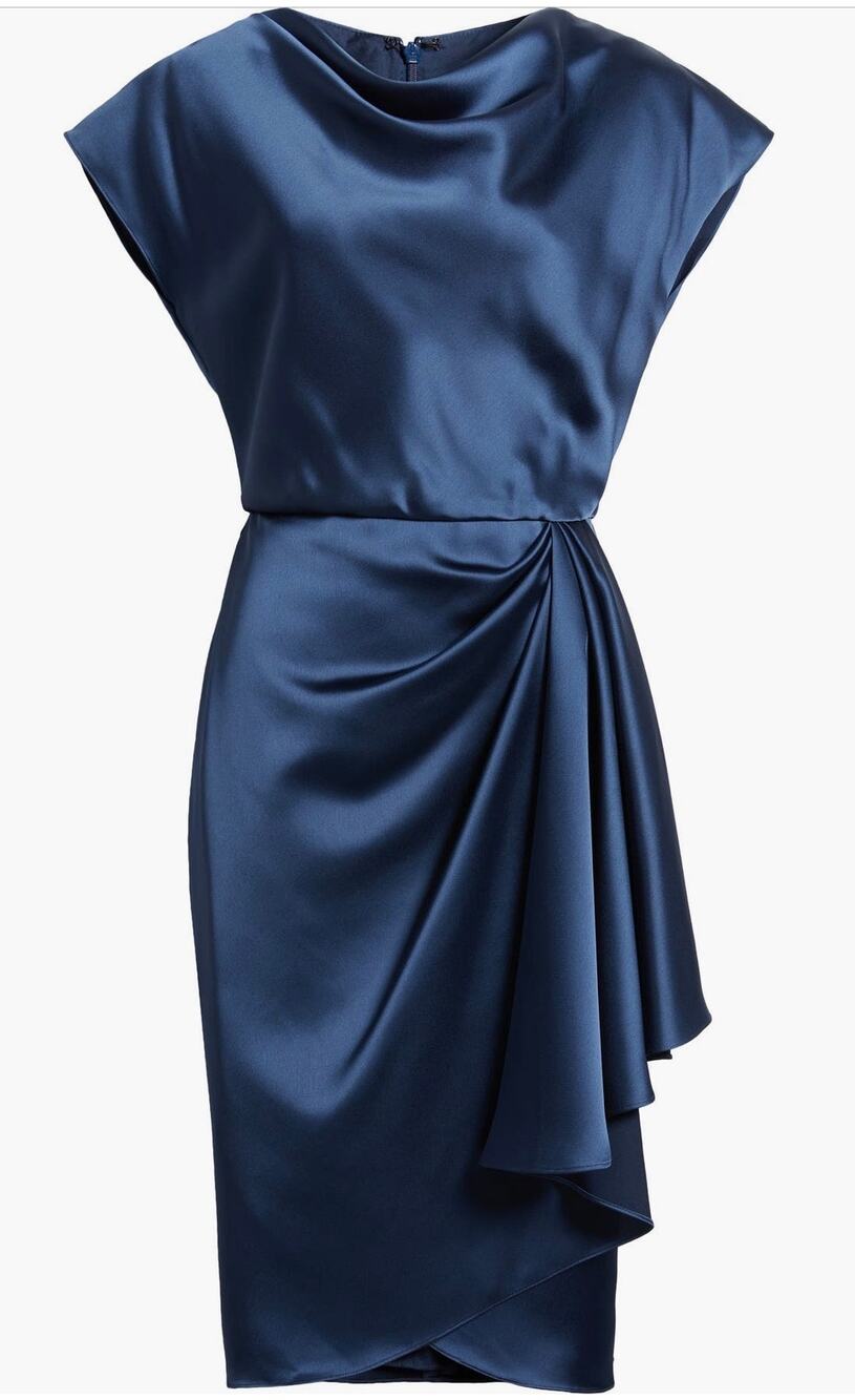 Amsale Blue Asymmetric Draped Sheath Dress - Size 0